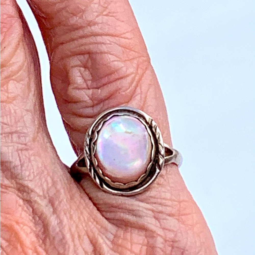 Pink Mussel Shell Sterling Ring